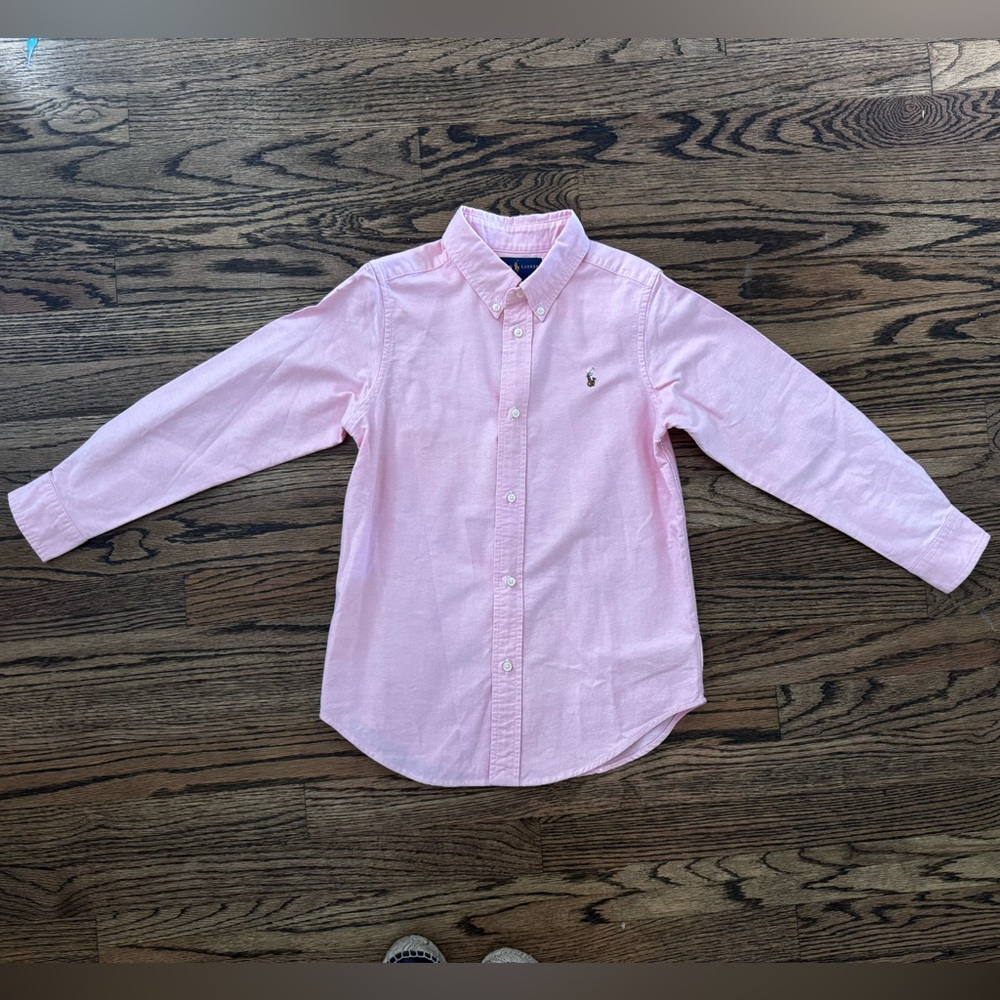 Ralph Lauren Boys Pink Cotton Oxford Button Down Shirt, Size 7